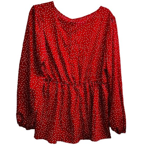 BLOOMCHIC Red With White Polka Dot Design Elastic Waist Top Size 14/16 - Picture 2 of 5